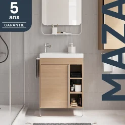 Meuble sous vasque faible profondeur à poser avec porte-serviettes effet bois l.65 x H.82 x P.36 cm, GoodHome Maza