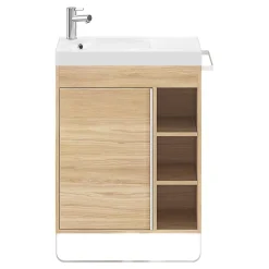Meuble sous vasque faible profondeur à poser avec porte-serviettes effet bois l.65 x H.82 x P.36 cm, GoodHome Maza