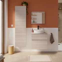 Meuble sous vasque faible profondeur effet chêne l.60 cm 2 tiroirs, Calao