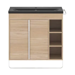 Meuble sous vasque faible profondeur à poser avec porte-serviettes effet bois l.85 x H.82 x P.36 cm, GoodHome Maza