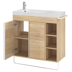 Meuble sous vasque faible profondeur à poser avec porte-serviettes effet bois l.85 x H.82 x P.36 cm, GoodHome Maza