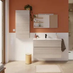 Meuble sous vasque faible profondeur effet chêne l.90 cm 2 tiroirs, Calao