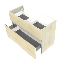 Meuble sous vasque faible profondeur effet chêne l.90 cm 2 tiroirs, Calao