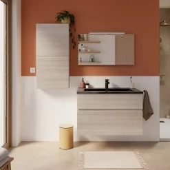 Meuble sous vasque faible profondeur effet chêne l.90 cm 2 tiroirs, Calao