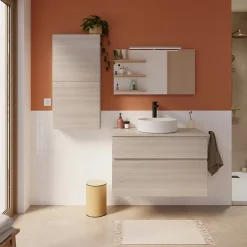 Meuble sous vasque faible profondeur effet chêne l.90 cm 2 tiroirs, Calao