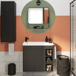 Meuble sous vasque faible profondeur à poser avec porte-serviettes noir l.85 x H.82 x P.36 cm, GoodHome Maza