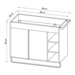 Meuble sous vasque faible profondeur à poser avec porte-serviettes noir l.85 x H.82 x P.36 cm, GoodHome Maza