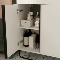 Meuble sous vasque faible profondeur à poser avec porte-serviettes blanc l.85 x H.82 x P.36 cm, GoodHome Maza
