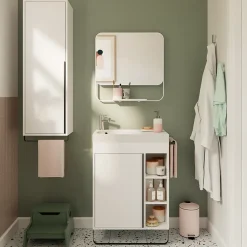 Meuble sous vasque faible profondeur à poser avec porte-serviettes blanc l.65 x H.82 x P.36 cm, GoodHome Maza