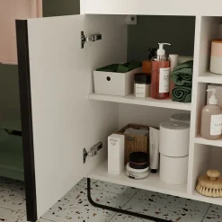 Meuble sous vasque faible profondeur à poser avec porte-serviettes blanc l.65 x H.82 x P.36 cm, GoodHome Maza