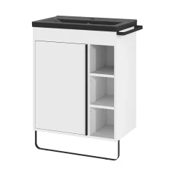 Meuble sous vasque faible profondeur à poser avec porte-serviettes blanc l.65 x H.82 x P.36 cm, GoodHome Maza