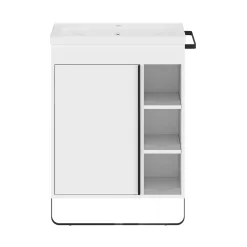 Meuble sous vasque faible profondeur à poser avec porte-serviettes blanc l.65 x H.82 x P.36 cm, GoodHome Maza