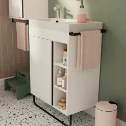 Meuble sous vasque faible profondeur à poser avec porte-serviettes blanc l.65 x H.82 x P.36 cm, GoodHome Maza