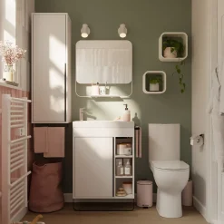 Meuble sous vasque faible profondeur à poser avec porte-serviettes blanc l.65 x H.82 x P.36 cm, GoodHome Maza