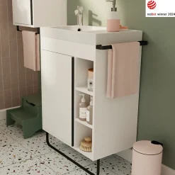Meuble sous vasque faible profondeur à poser avec porte-serviettes blanc l.65 x H.82 x P.36 cm, GoodHome Maza