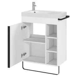 Meuble sous vasque faible profondeur à poser avec porte-serviettes blanc l.65 x H.82 x P.36 cm, GoodHome Maza