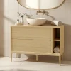 Meuble sous vasque GoodHome Avela placage chêne 100 cm + plan de toilette Avela 120 cm + niche 20 cm + pieds