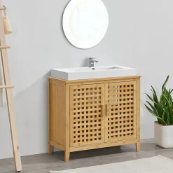 Meuble sous vasque Ingmarsö avec 2 portes en bambou 60 x 67 x 30 cm en.casa