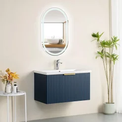 Meuble sous vasque prémonté 1 tiroir bleu 80 cm STRIA - bain-bain