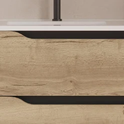 Meuble sous vasque seul, 2 tiroirs et 1 porte, 80cm, vasque déportée gauche - madera miel (bois clair) - ZARZA