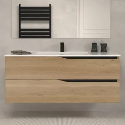 Meuble sous vasque seul, 2 tiroirs, 120cm, simple vasque - madera miel (chêne clair) - LUNA