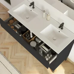 Meuble sous vasque seul, 3 tiroirs, 120cm, double vasque - noir - MATA