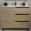 Meuble sous vasque seul, 3 tiroirs, 80cm, simple vasque - madera miel (chêne clair) - MATA