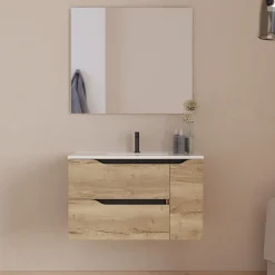 Meuble sous vasque seul, 2 tiroirs et 1 porte, 80cm, vasque centrée - madera miel (bois clair) - ZARZA