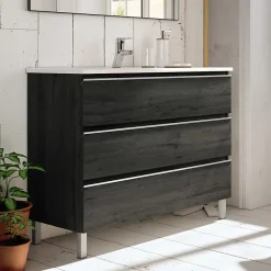 Meuble sous vasque seul, 3 tiroirs, 70cm, simple vasque - ebony (bois noir) - PALMA