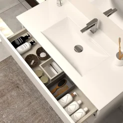 Meuble sous vasque seul, 3 tiroirs, 60cm, simple vasque - blanc brillant - MAYOR