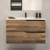 Meuble sous vasque seul, 2 tiroirs, 80cm, simple vasque - tabaco (chêne foncé) - LUNA
