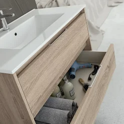 Meuble sous vasque seul, 2 tiroirs, 100cm, simple vasque - hibernian (bois blanchi) - IRIS