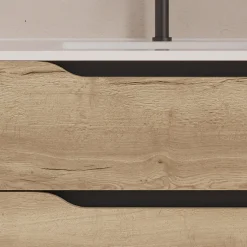 Meuble sous vasque seul, 2 tiroirs et 1 porte, 100cm, vasque déportée gauche - madera miel (bois clair) - ZARZA