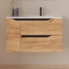 Meuble sous vasque seul, 2 tiroirs et 1 porte, 80cm, vasque déportée droite - roble (bois clair) - ZARZA
