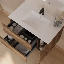 Meuble sous vasque seul, 2 tiroirs et 1 porte, 80cm, vasque centrée - tabaco (bois foncé) - ZARZA