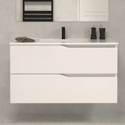 Meuble sous vasque seul, 2 tiroirs, 100cm, simple vasque - blanc mat - LUNA