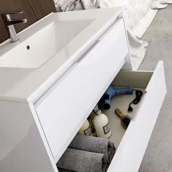 Meuble sous vasque seul, 2 tiroirs, 80cm, simple vasque - blanc laqué - IRIS
