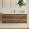 Meuble sous vasque seul, 2 tiroirs, 120cm, simple vasque - tabaco (chêne foncé) - LUNA