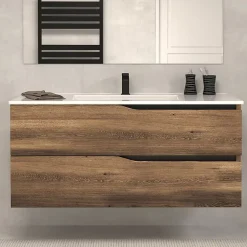 Meuble sous vasque seul, 2 tiroirs, 120cm, simple vasque - tabaco (chêne foncé) - LUNA