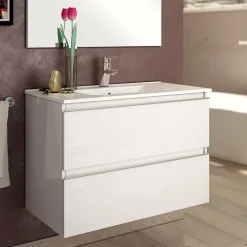 Meuble sous vasque seul, 2 tiroirs, 60cm, simple vasque - blanc laqué - BALEA