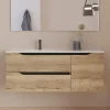 Meuble sous vasque seul, 2 tiroirs et 1 porte, 120cm, vasque déportée gauche - madera miel (bois clair) - ZARZA