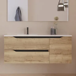 Meuble sous vasque seul, 2 tiroirs et 1 porte, 120cm, vasque déportée gauche - madera miel (bois clair) - ZARZA