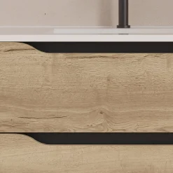 Meuble sous vasque seul, 2 tiroirs et 1 porte, 120cm, vasque déportée gauche - madera miel (bois clair) - ZARZA