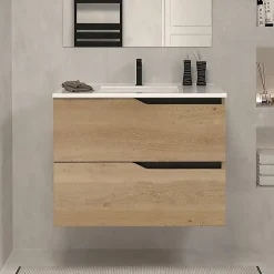 Meuble sous vasque seul, 2 tiroirs, 60cm, simple vasque - madera miel (chêne clair) - LUNA