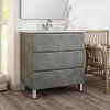 Meuble sous vasque seul, 3 tiroirs, 100cm, simple vasque - ciment (gris) - PALMA