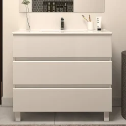 Meuble sous vasque seul, 3 tiroirs, 80cm, simple vasque - blanc brillant - MAYOR