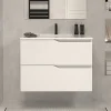 Meuble sous vasque seul, 2 tiroirs, 60cm, simple vasque - blanc mat - LUNA