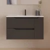 Meuble sous vasque seul, 2 tiroirs et 1 porte, 80cm, vasque centrée - noir - ZARZA