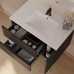Meuble sous vasque seul, 2 tiroirs et 1 porte, 80cm, vasque centrée - noir - ZARZA