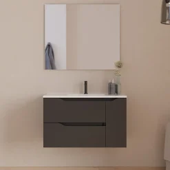 Meuble sous vasque seul, 2 tiroirs et 1 porte, 80cm, vasque centrée - noir - ZARZA